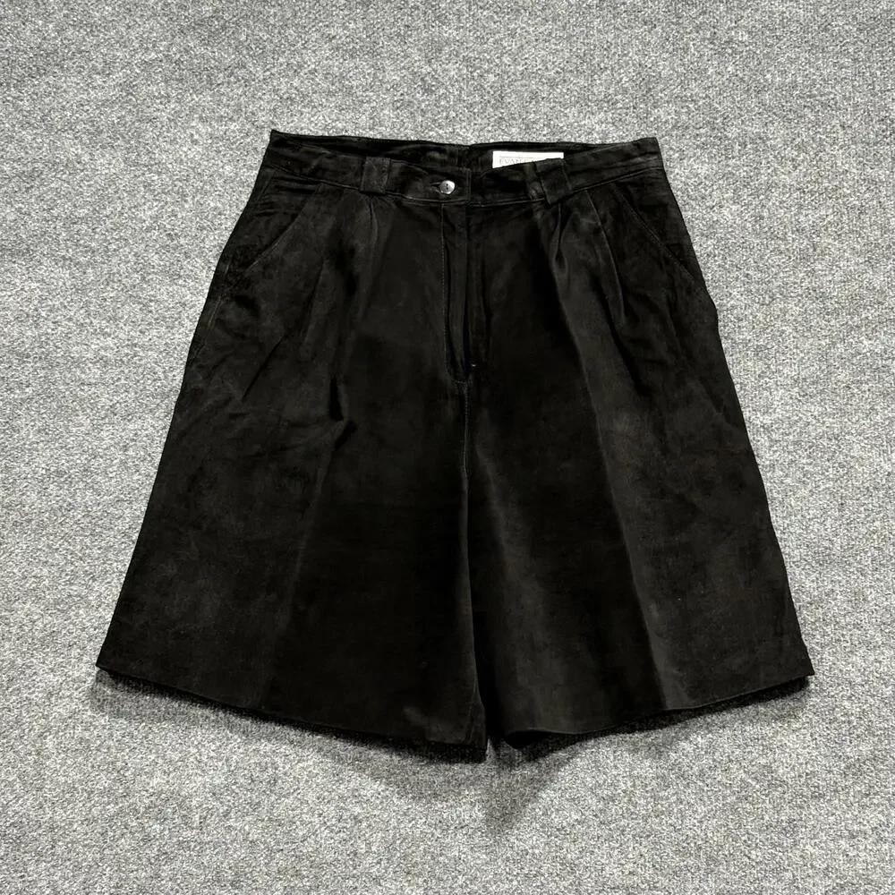 Evan Davies Shorts Womens 14 Black Leather Culotte Pleated High Rise Lined